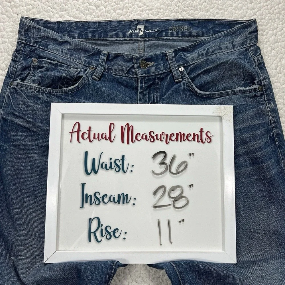7 For All Mankind Carsen Jeans Men's 34 (Actual 36x28) Blue Straight USA Grunge‎